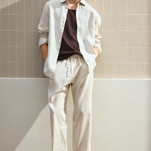 H&M Cream Linen Drawstring Pants